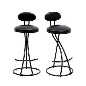 28 in. Black Metal Counter Height Bar Stools with PU Leather Seat Modern Upholstered Dining Chair with Footrest (2-Pack)