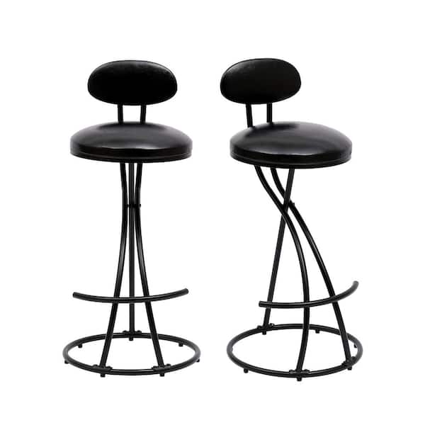 Unbranded 28 in. Black Metal Counter Height Bar Stools with PU Leather Seat Modern Upholstered Dining Chair with Footrest (2-Pack)