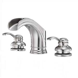 8 in. Widespread Double Handle Bathroom Faucet Waterfall 3 Holes Brass Sink Vanity Faucets in Brushed Nickel