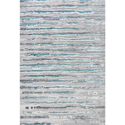 Batten Modern Stripe Gray/Turquoise 8 ft. x 10 ft. Area Rug