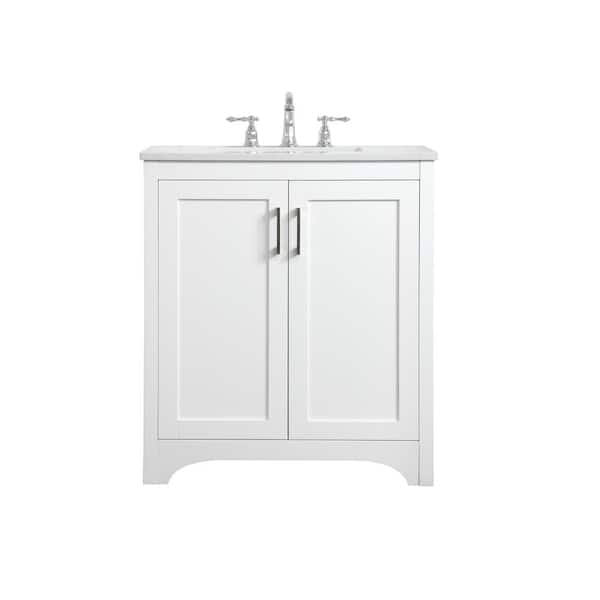 Unbranded Timeless Home 30 in. W x 19 in. D x 34 in. H Single Bathroom Vanity in White with Calacatta Engineered Stone