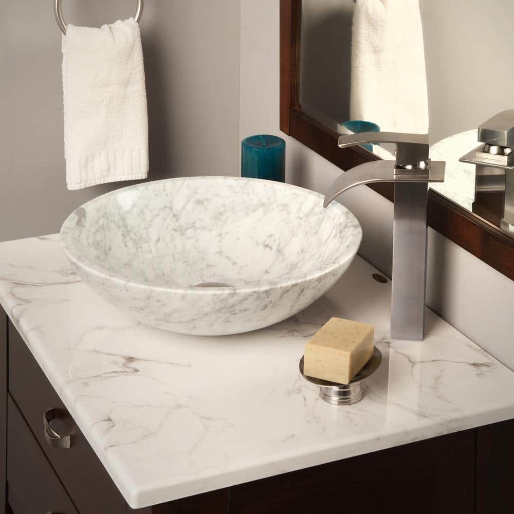 Carrara White Marble 17'' Round Vessel Sink
