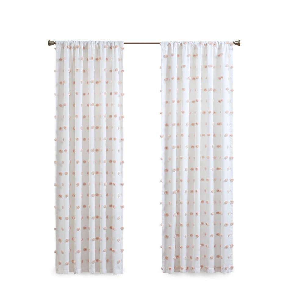 Blush Pom Pom Embellished Sheer Rod Pocket Curtain Panel