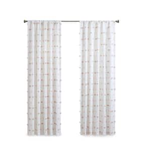 Lauren Blush Polyester 50 in. W x 84 in. L Light Filtering Pom Pom Embellished Rod Pocket Curtain