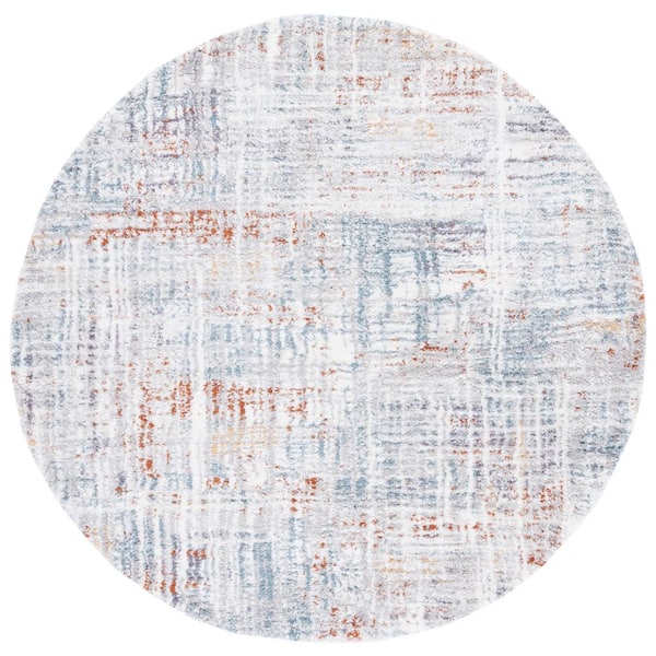 SAFAVIEH Berber Shag 4 ft. x 4 ft. Blue Rust/Ivory Abstract Striped Round Area Rug