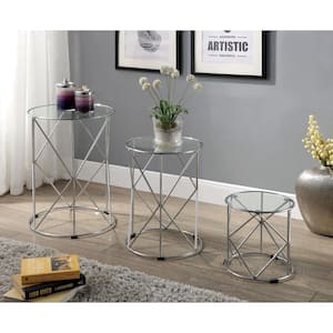 Canford 3-Piece Chrome Nesting Tables With 6mm Tempered Clear Glass