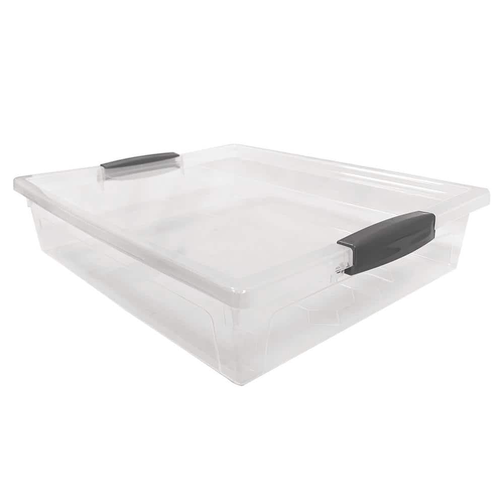 Modern Homes 9.5 gal. Storage Box Translucent in Grey Bin with Yellow Handles with Cover