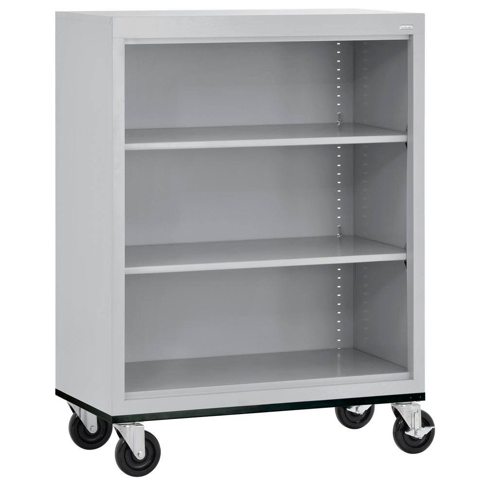 Sandusky Mobile Bookcase Series 42 in. Tall Dove Gray Metal 3-Shelves Standard Standard Bookcase With Casters, Dove Grey -  BM20361836-05