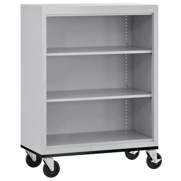 Sandusky Metal 3-Shelf Cart Bookcase with Adjustable Shelves in Dove Gray (42 in.)