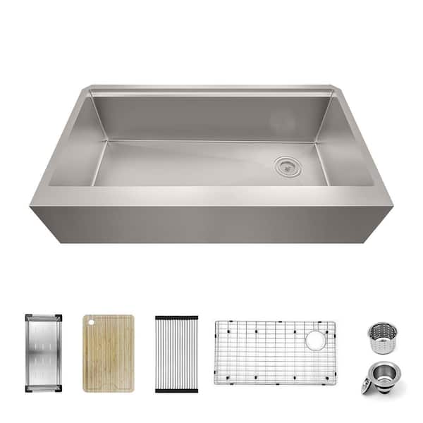 33 in. Farmhouse Apron Single Bowl 16-Gauge 304 Stainless Steel Workstation Kitchen Sink with Accessories