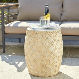 18 in. H Multi-Functional MGO Stone Antique White Grid Outdoor Side Table or Garden Stool or Planter Stand