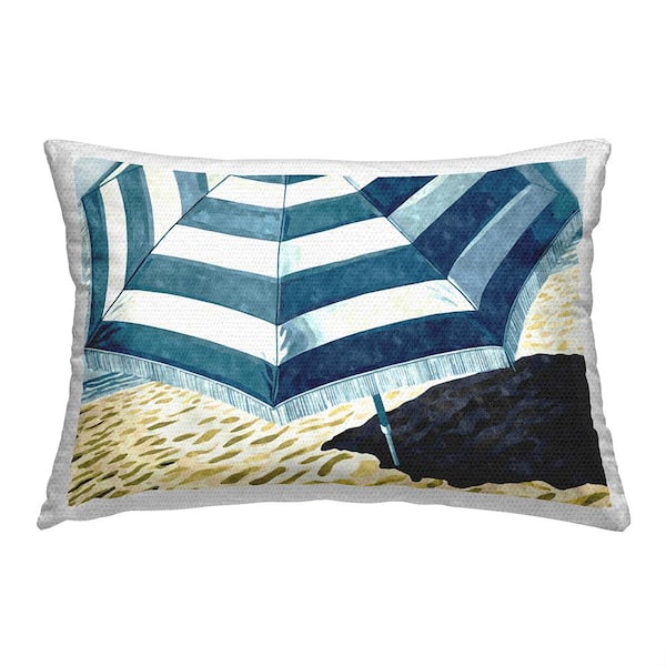 Stupell Industries Striped Beach Umbrella Blue Rectangular Outdoor Throw Pillow