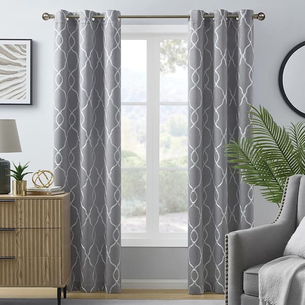 LiGHTSOUT with EnerShield Technology Alona Lattice Embroidery 38 in. W x 84 in. L Grommet Blackout Curtain (Single Panel)