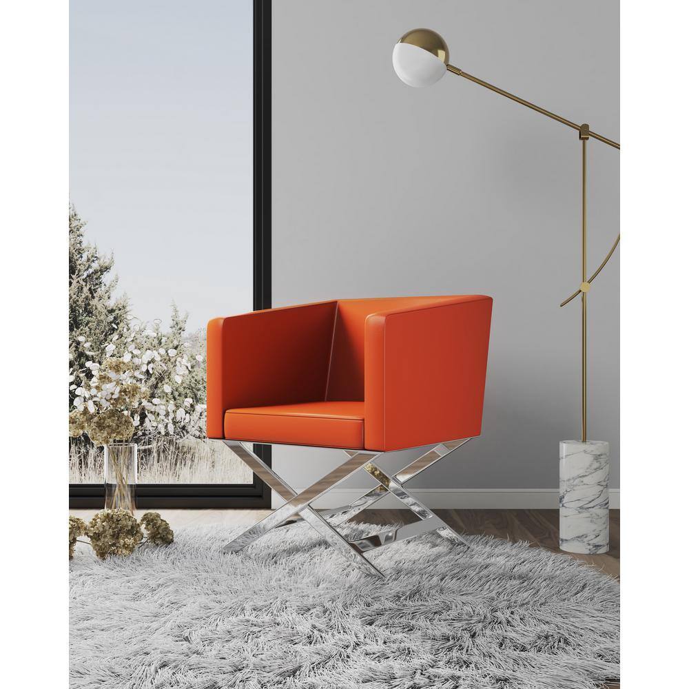 Hollywood Chrome Orange Faux Leather Director's Accent Chair