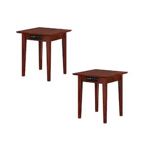Shaker 20 in. Wide Walnut Brown Square Solid Hardwood End Table with USB Electronic Device Charger Set of 2