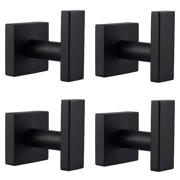 Matte Black SUS 304 Stainless Steel Bathroom Towel and Robe Hooks 4 Pack for Wall Mounting, Modern Square