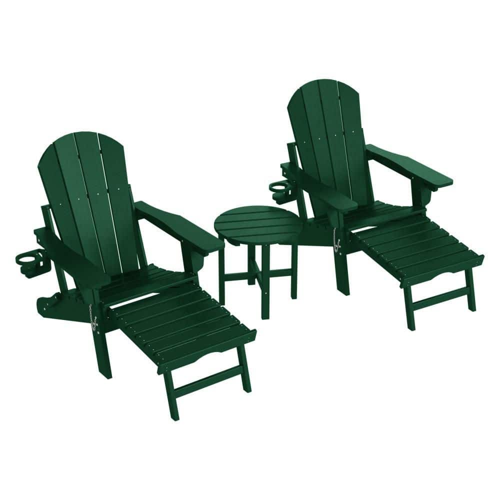 Laguna Outdoor Weather Proof 3-Piece Folding Adjustable Adirondack Chair w/ Pull Out Ottoman & Table Set, Dark Green price history on PriceWatchPro