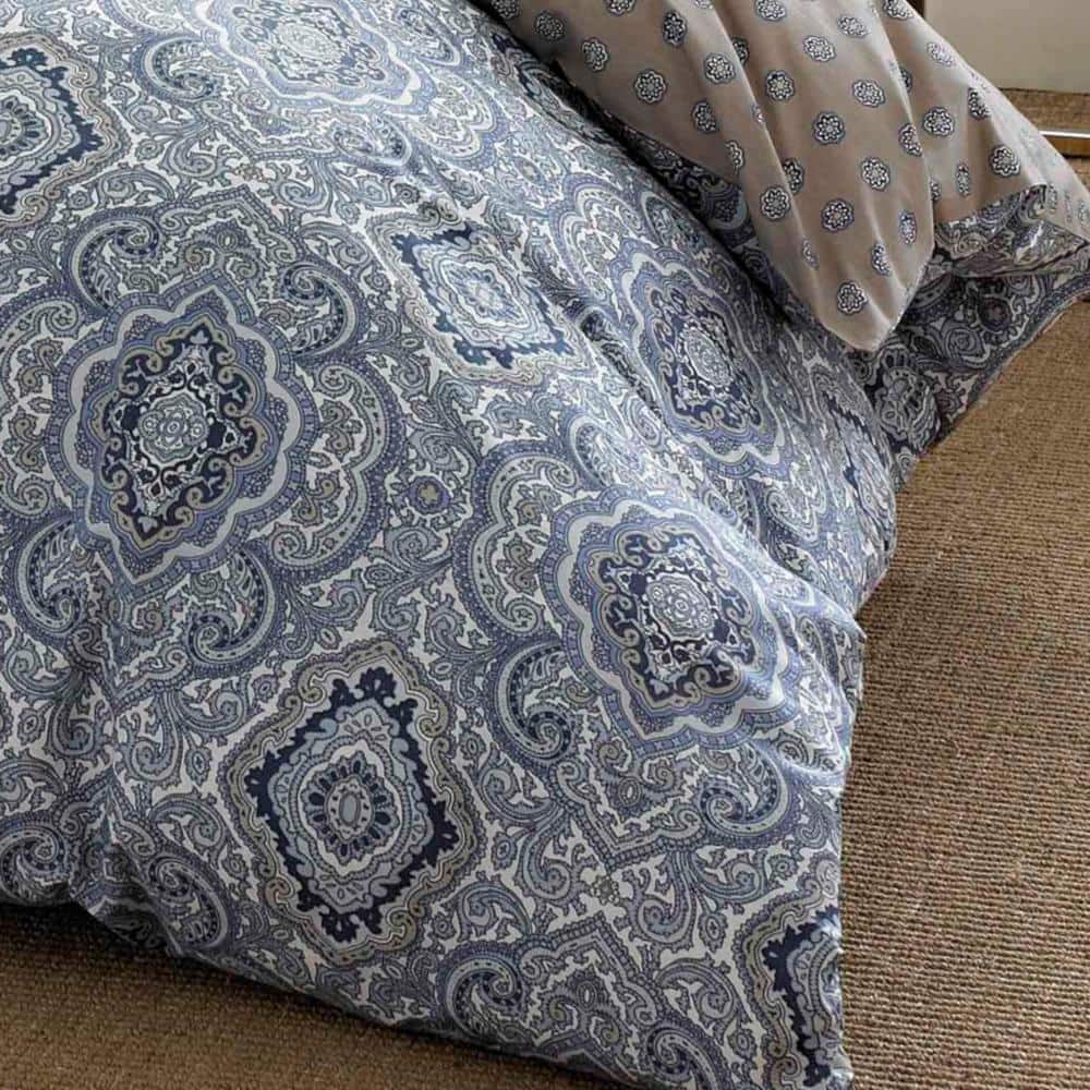 Milan Blue Paisley Cotton King Duvet Cover Set