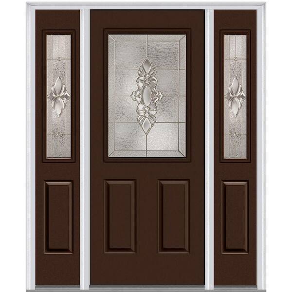 MMI Door 60 in. x 80 in. Heirloom Master Left-Hand Inswing 1/2-Lite Decorative Painted Steel Prehung Front Door with Sidelites