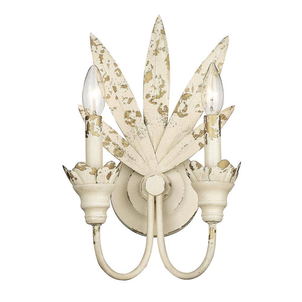 Antique White Metal Palm Frond 2-Light Wall Sconce