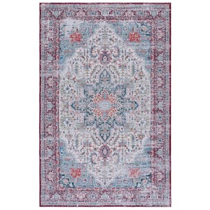 Tuscon Ivory/Red 6 ft. x 9 ft. Machine Washable Floral Medallion Area Rug