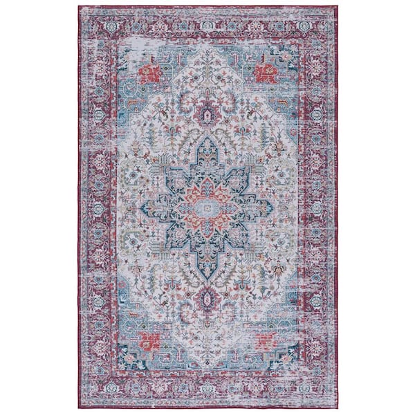 SAFAVIEH Tuscon Ivory/Red 8 ft. x 10 ft. Machine Washable Floral Medallion Area Rug