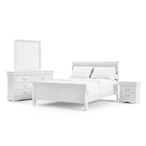 4-Piece Burkhart White Wood Queen Bedroom Set with Nightstand and Dresser/Mirror