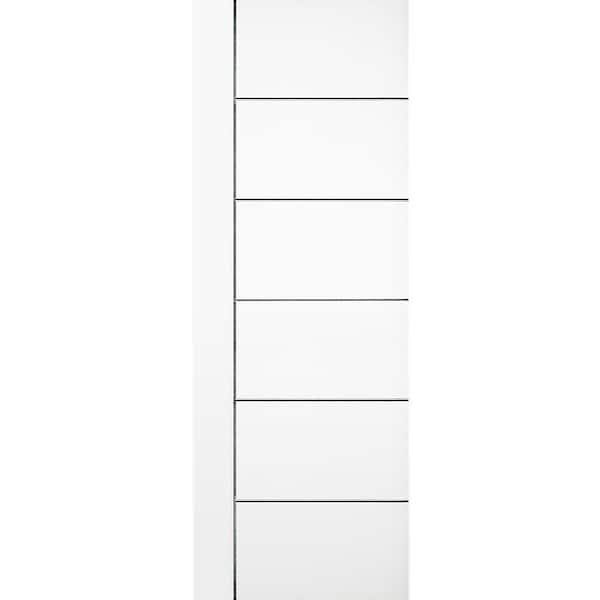 Steves & Sons 30 in. x 84 in. White Primed V-Grooved Interior Sliding Barn Door with Stainless Hardware Kit