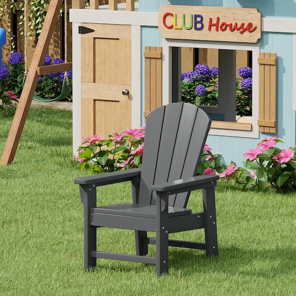 Children's Laguna Outdoor Patio All Weather Fade Resistant Kids Poly Plastic Adirondack Chair in Gray