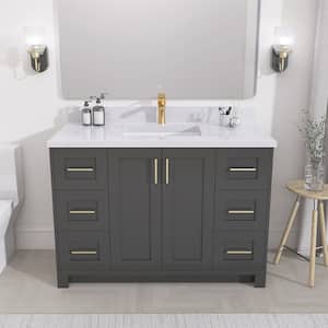 48 in. W x 21.5 in. D x 33.5 in. H Bath Vanity Cabinet without Top Freestanding Solid Wood Bathroom Vanity in Grey