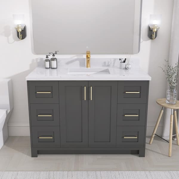 NTQ 48 in. W x 21.5 in. D x 33.5 in. H Bath Vanity Cabinet without Top Freestanding Solid Wood Bathroom Vanity in Grey