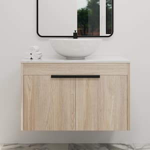 30 in. W x 19 in. D x 24 in. H Sink Floating Bath Vanity in White Oak with White Porcelain Vanity Top in White with
