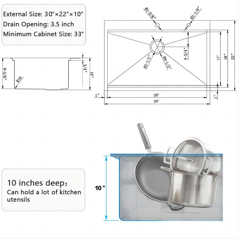 30 Inch Brushed Nickel Stainless Steel Single Bowl Kitchen Sink