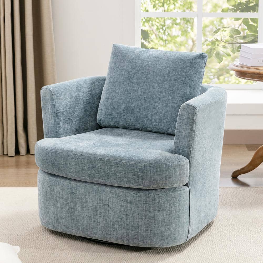LUE BONA 32 in. W Blue Chenille Swivel Accent Barrel Chair Upholstered