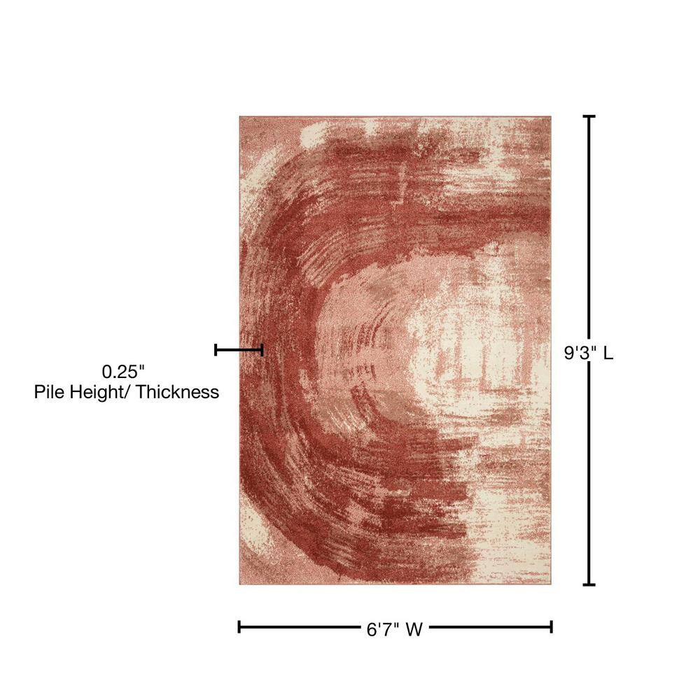 Abstract Red Spice 6'7" x 9'3" Modern Synthetic Area Rug
