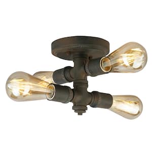Wymer 8.5 in. W  x 8 in. H 4-Light Zinc Industrial Semi-Flush Mount Light with Open Bulbs