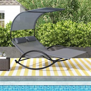Gray Metal Outdoor Rocking Chair