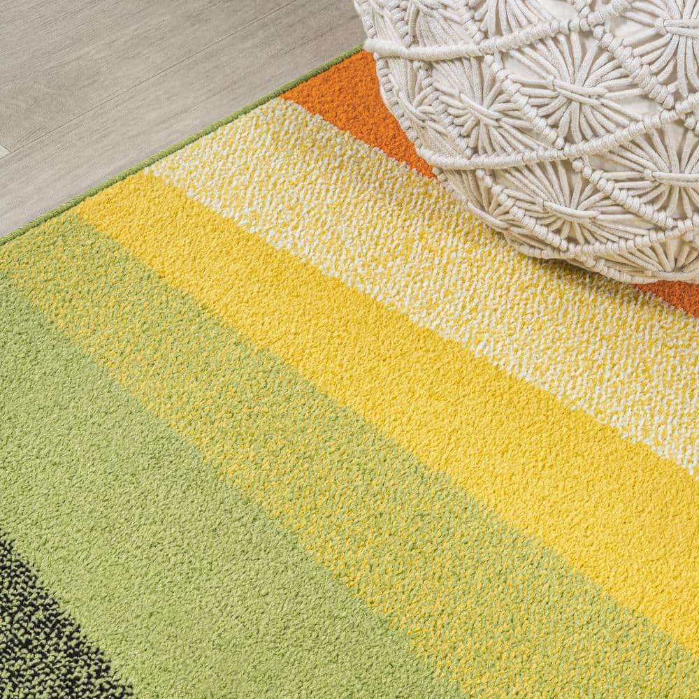 Colorful Geometric Striped Blue Synthetic Kids' 4' x 6' Rug