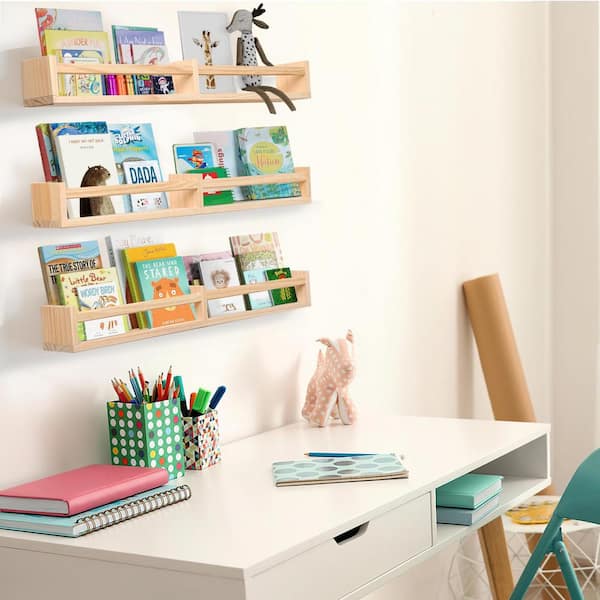 32 W x D Bamboo Wood Floating Nursery Book Shelves for