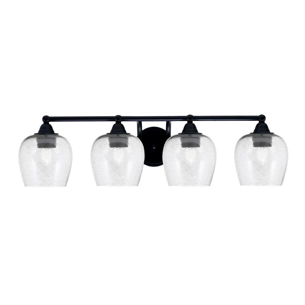 Madison 7.75 in. 4-Light Bath Bar, Matte Black, Smoke Bubble Glass ...