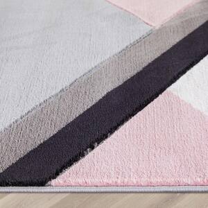 Good Vibes Nora Blush Pink Modern Geometric Stripes and Boxes 5 ft. 3 in. x 7 ft. 3 in. Area Rug
