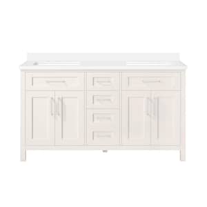 Stamford 60 in. W x 21 in. D x 34.9 in. H Bath Vanity in Picket Fence with White Engineered Quartz Top