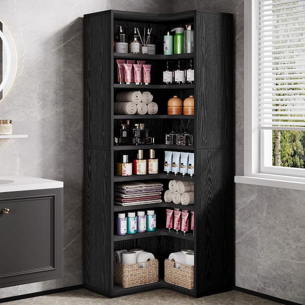 Frailey 64.96 in. Tall Black Wood Free-Standing Large 9-Tier Open Display Shelves Corner Bookshelf Storage Rack Bookcase