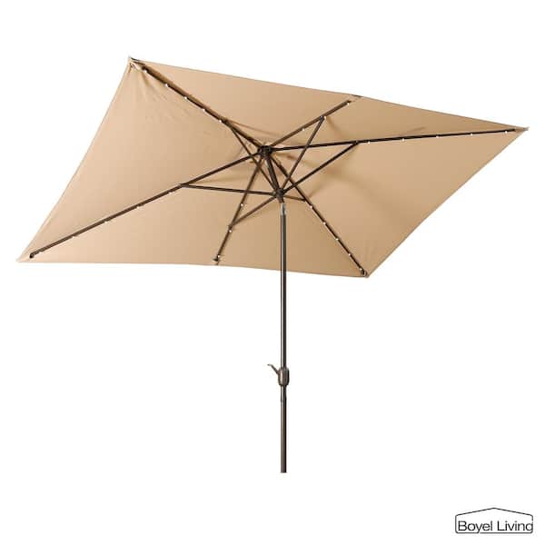 Boyel Living 10 ft. Aluminum Market Features UV Resistant Patio Umbrella with LED Lights（Sand）