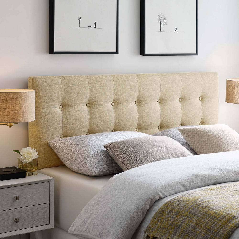 Emily Beige Tufted Linen Full Upholstered Headboard