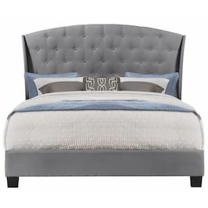 Boca Grande Gray Velvet Queen Upholstered Bed