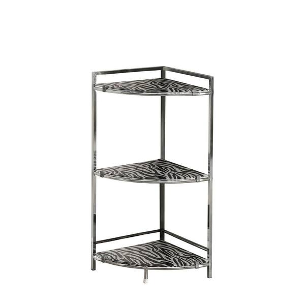 Monarch Specialties 30 in. H Chrome Metal Accent Table in Zebra Tempered Glass
