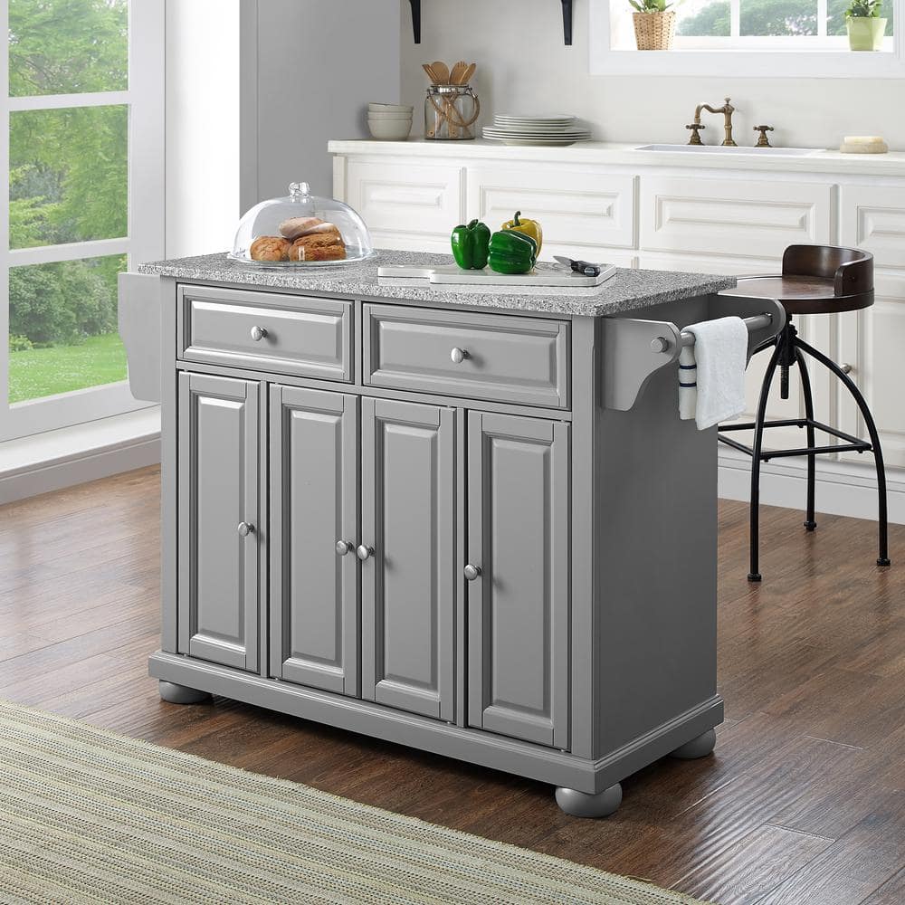 Alexandria Vintage Gray Granite Top Kitchen Island