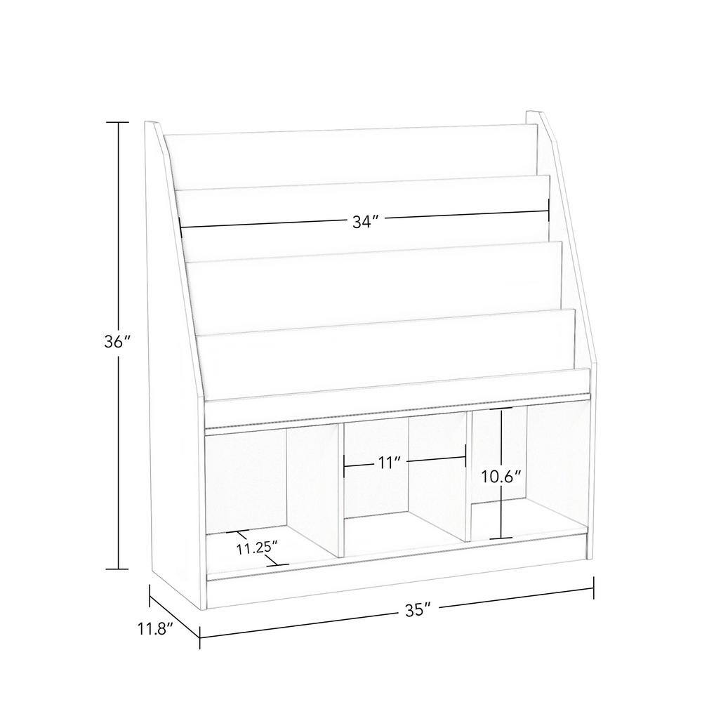 White Adjustable Kids Bookrack with Cubbies