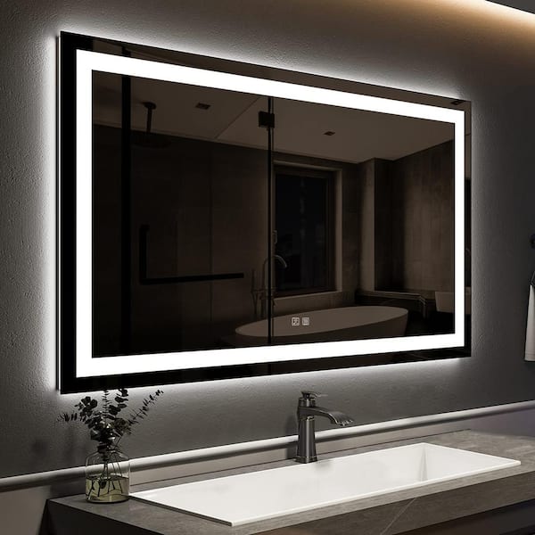 ELLO&ALLO 24 in. W x 24 in. H Single Frameless Round LED Light Bathroom Wall Vanity Mirror with Shelf, Clear